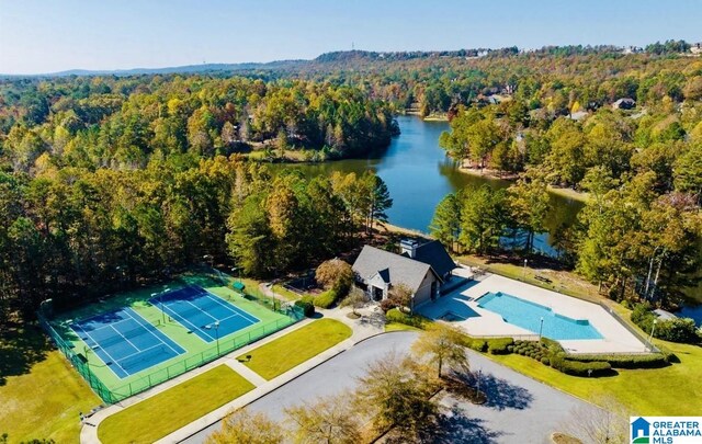 386 N Lake Rd, Birmingham, AL 35242 - aerial view of a nearby body of water, a forest, and a pool area