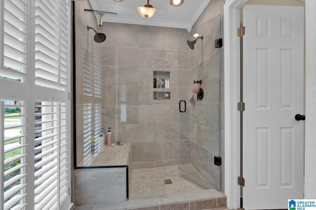 3258 Tyrol Ln, Vestavia Hills, AL 35216 - bathroom with crown molding and a shower stall