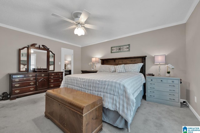 3258 Tyrol Ln, Vestavia Hills, AL 35216 - bedroom featuring light carpet, ornamental molding, baseboards, and ceiling fan