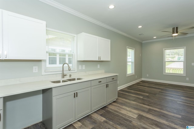 906 6th Ave W, Birmingham, AL 35204 - kitchen featuring a sink, crown molding, dark wood-type flooring, healthy amount of natural light, and recessed lighting