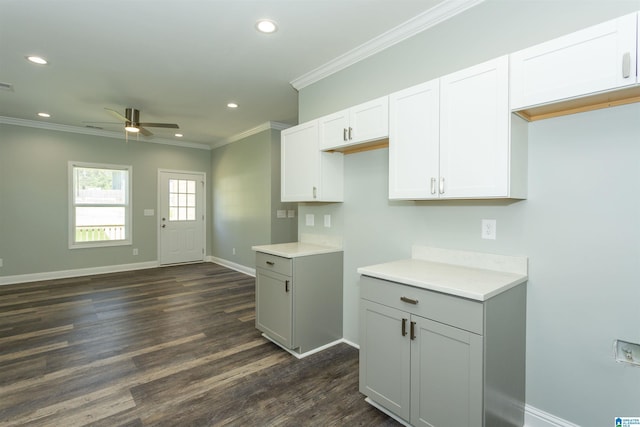 906 6th Ave W, Birmingham, AL 35204 - kitchen with a ceiling fan, ornamental molding, recessed lighting, baseboards, and dark wood-style flooring