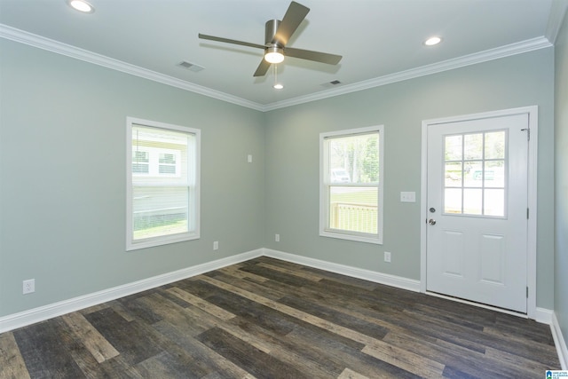 906 6th Ave W, Birmingham, AL 35204 - empty room with healthy amount of natural light, dark wood-style flooring, crown molding, baseboards, and recessed lighting