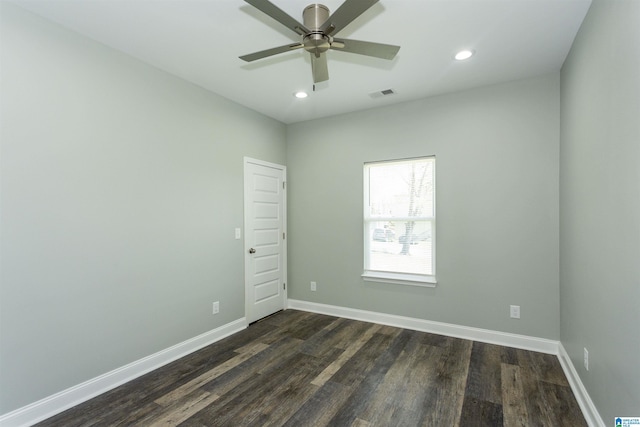 906 6th Ave W, Birmingham, AL 35204 - unfurnished room featuring dark wood-style flooring, baseboards, recessed lighting, and a ceiling fan