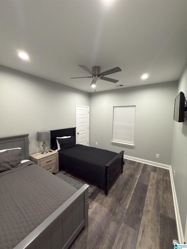 906 6th Ave W, Birmingham, AL 35204 - bedroom featuring dark wood-style flooring, baseboards, recessed lighting, and a ceiling fan