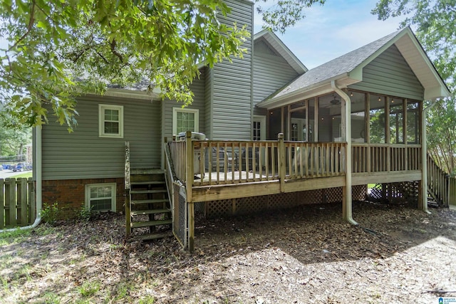 192 Kentwood Dr, Alabaster, AL 35007 - rear view of property with a sunroom, a deck, and roof with shingles