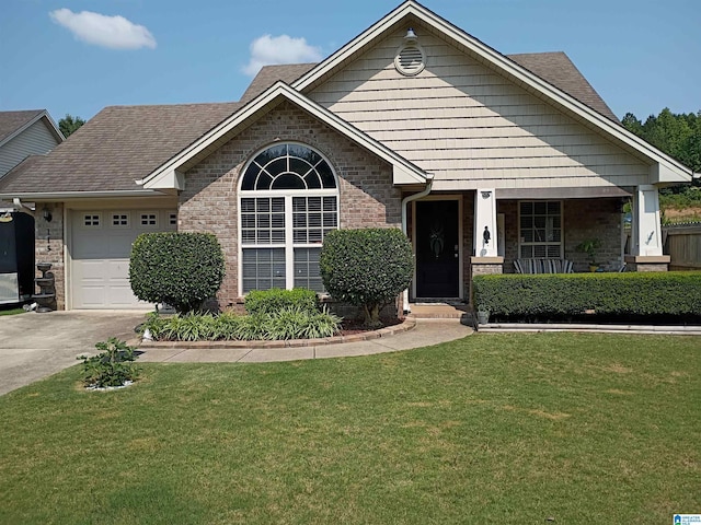 115 Clover St, Odenville, AL 35120 - ranch-style house with an attached garage, a front lawn, brick siding, driveway, and a shingled roof