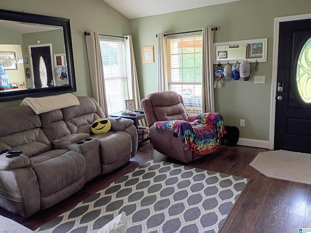115 Clover St, Odenville, AL 35120 - living room featuring hardwood / wood-style flooring, lofted ceiling, and baseboards