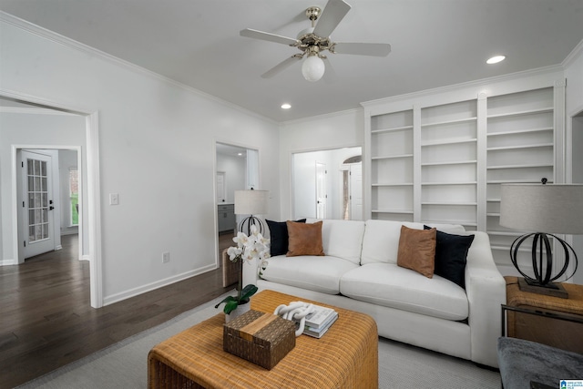 429 Eaton Rd, Hoover, AL 35242 - living area featuring wood finished floors, crown molding, recessed lighting, baseboards, and ceiling fan