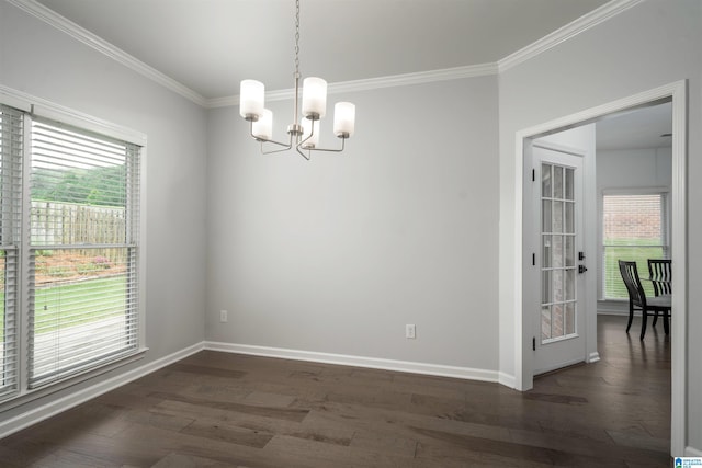 429 Eaton Rd, Hoover, AL 35242 - unfurnished room featuring healthy amount of natural light, crown molding, a chandelier, and dark wood finished floors