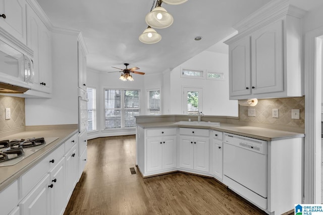4728 Red Leaf Cir, Hoover, AL 35226 - kitchen with white appliances, a sink, white cabinetry, and a ceiling fan