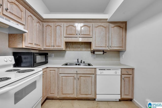 4728 Red Leaf Cir, Hoover, AL 35226 - kitchen featuring white appliances, light brown cabinets, and under cabinet range hood