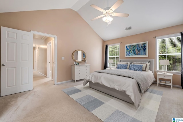 538 Forest Lakes Dr, Sterrett, AL 35147 - bedroom featuring light colored carpet, attic access, multiple windows, and high vaulted ceiling