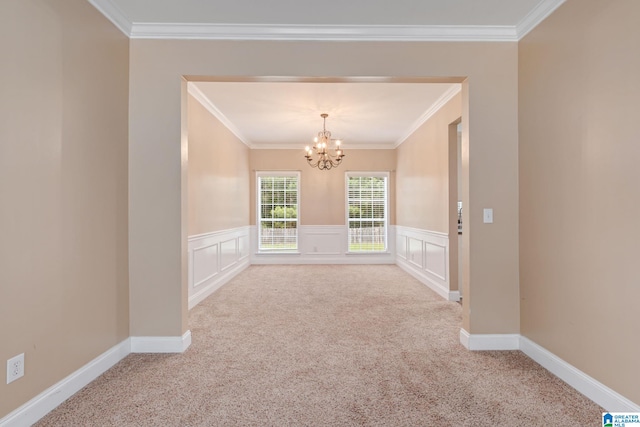 538 Forest Lakes Dr, Sterrett, AL 35147 - carpeted spare room with a chandelier, ornamental molding, and a wainscoted wall