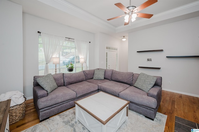 2246 Clairmont Dr, Leeds, AL 35094 - living room featuring light wood-style flooring, ornamental molding, ceiling fan, and baseboards