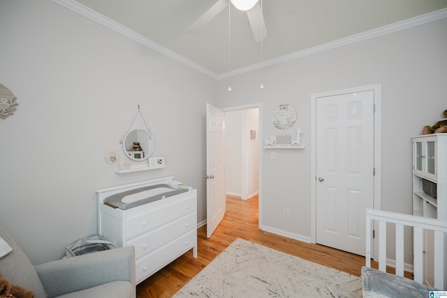 2246 Clairmont Dr, Leeds, AL 35094 - bedroom featuring wood finished floors, ornamental molding, baseboards, and a ceiling fan