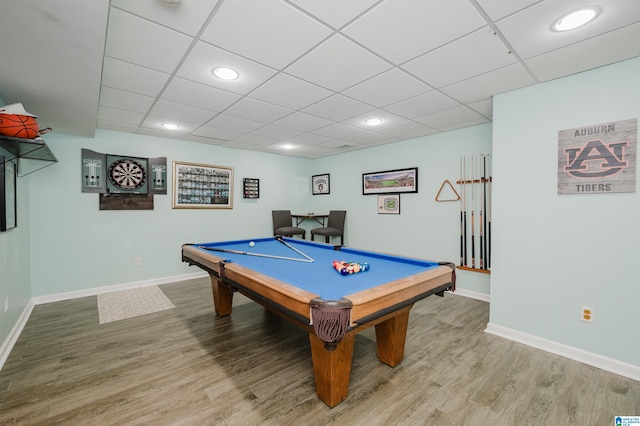 2246 Clairmont Dr, Leeds, AL 35094 - rec room with baseboards, light wood-type flooring, billiards table, recessed lighting, and a paneled ceiling