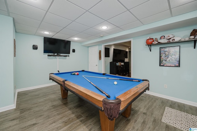 2246 Clairmont Dr, Leeds, AL 35094 - game room with baseboards, wood finished floors, billiards, a paneled ceiling, and recessed lighting