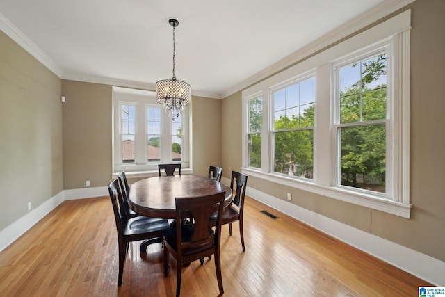 1710 Cullom St S, Birmingham, AL 35205 - dining area with a chandelier, healthy amount of natural light, light wood finished floors, baseboards, and ornamental molding