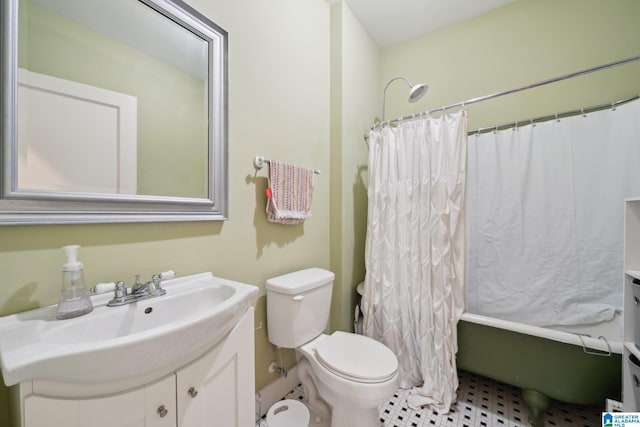 1710 Cullom St S, Birmingham, AL 35205 - bathroom with vanity, toilet, shower / tub combo with curtain, and tile patterned floors