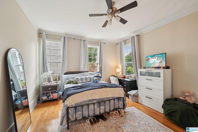 1710 Cullom St S, Birmingham, AL 35205 - bedroom with crown molding, light wood-style flooring, and a ceiling fan