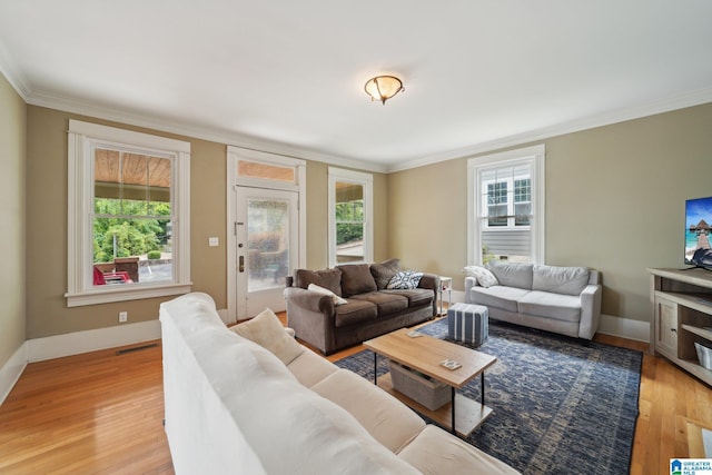 1710 Cullom St S, Birmingham, AL 35205 - living area with crown molding, light wood-style flooring, and baseboards