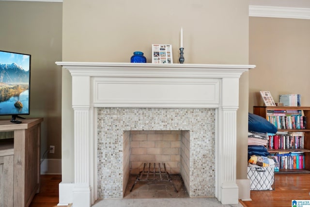 1710 Cullom St S, Birmingham, AL 35205 - detailed view of a fireplace, wood finished floors, and crown molding