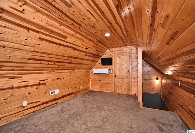 100 Weeping Cir, Wilsonville, AL 35186 - additional living space with wooden ceiling, wooden walls, lofted ceiling, and carpet