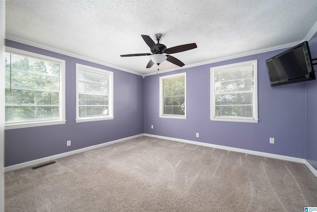 220 Honeysuckle Ln, Gardendale, AL 35071 - spare room with crown molding, plenty of natural light, carpet floors, ceiling fan, and baseboards