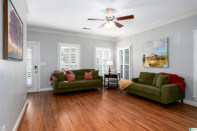 145 Lake Davidson Ln, Helena, AL 35080 - living area with a ceiling fan, light wood-type flooring, and crown molding