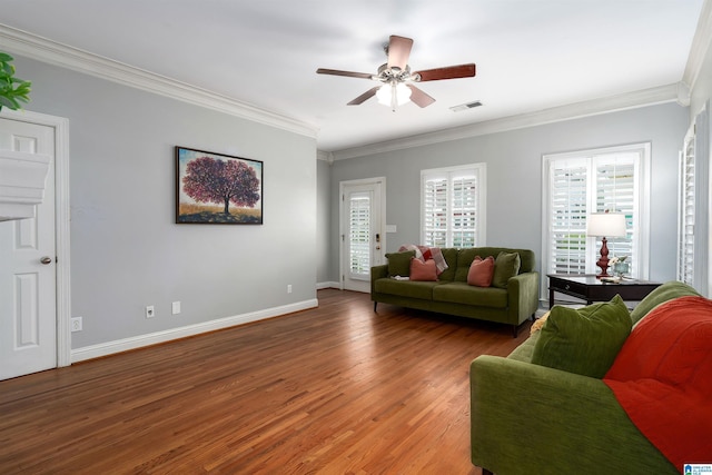 145 Lake Davidson Ln, Helena, AL 35080 - living area featuring light wood-style floors, ornamental molding, and a ceiling fan