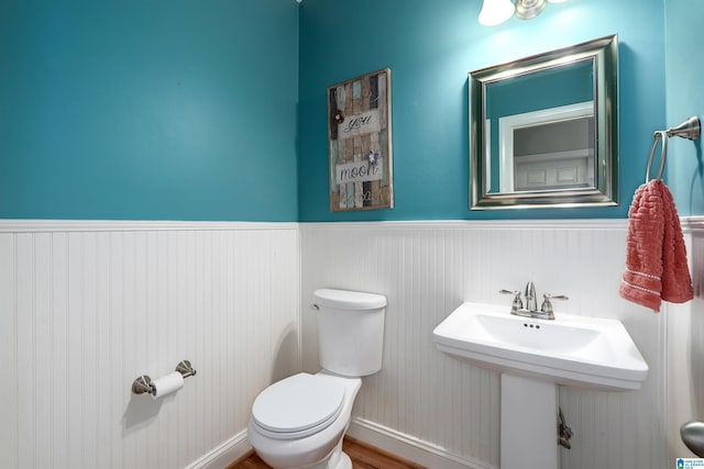 145 Lake Davidson Ln, Helena, AL 35080 - bathroom with a wainscoted wall and wood finished floors