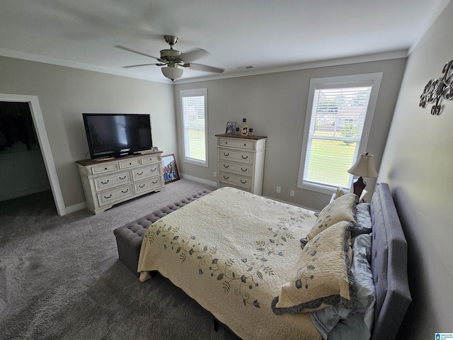 345 Easonville Park Dr, Cropwell, AL 35054 - carpeted bedroom featuring ornamental molding, baseboards, and ceiling fan