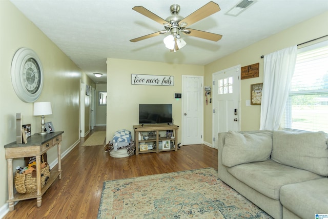 209 Meadowgreen Dr, Montevallo, AL 35115 - living room featuring wood finished floors, a ceiling fan, and baseboards