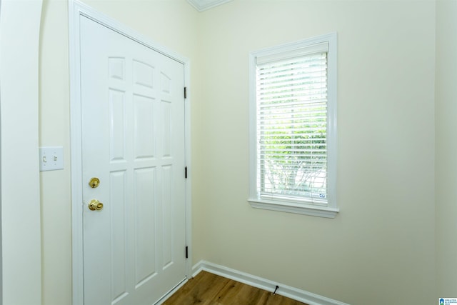 2449 Ridgemont Dr, Birmingham, AL 35244 - doorway with baseboards and dark wood finished floors