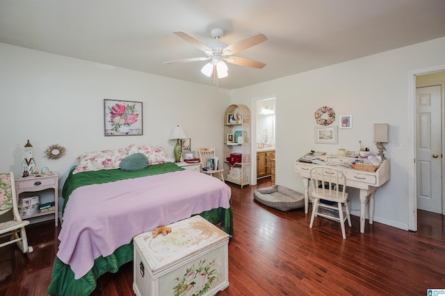 1121 Colonial Dr, Alabaster, AL 35007 - bedroom with wood finished floors, ceiling fan, and connected bathroom
