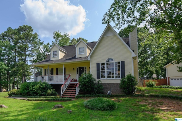 1121 Colonial Dr, Alabaster, AL 35007 - cape cod home with stairs, a porch, and a chimney