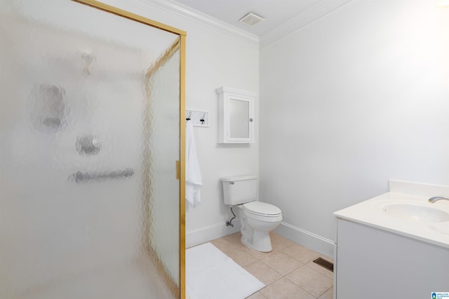 2032 Forest Meadows Cir, Birmingham, AL 35242 - bathroom with a shower stall, tile patterned flooring, vanity, and ornamental molding