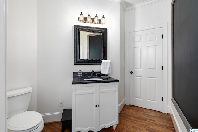 2032 Forest Meadows Cir, Birmingham, AL 35242 - half bath with vanity, wood finished floors, and crown molding