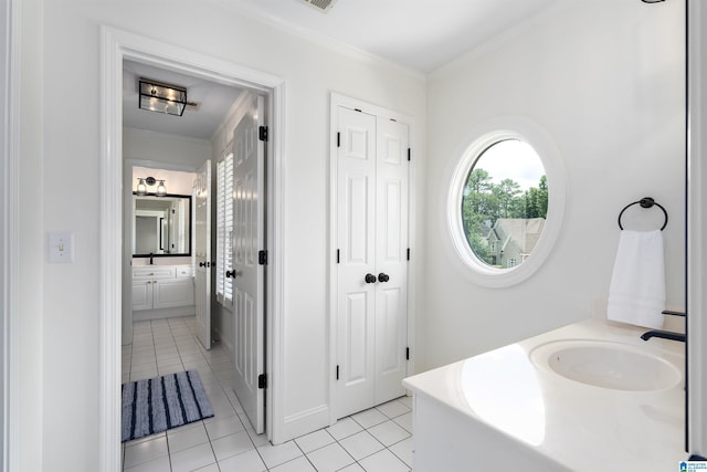 2032 Forest Meadows Cir, Birmingham, AL 35242 - bathroom featuring tile patterned floors, vanity, and crown molding