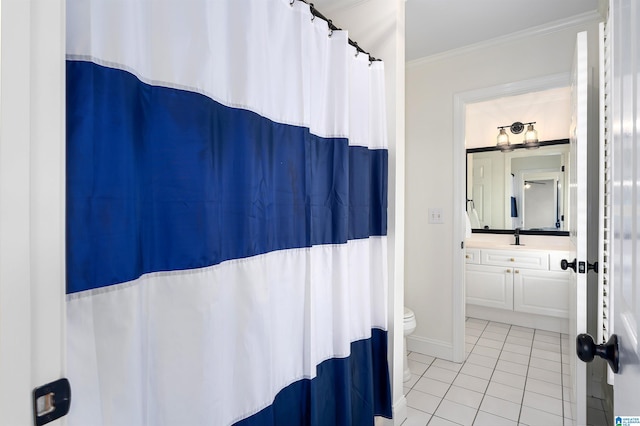 2032 Forest Meadows Cir, Birmingham, AL 35242 - bathroom with ornamental molding, tile patterned floors, and vanity