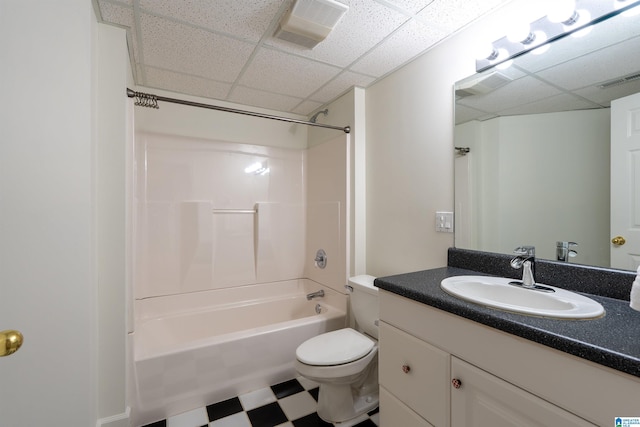 2032 Forest Meadows Cir, Birmingham, AL 35242 - bathroom featuring a paneled ceiling, vanity, bathtub / shower combination, and tile patterned floors