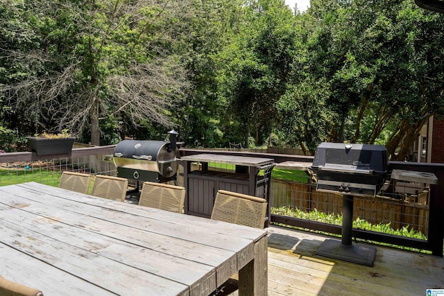 2032 Forest Meadows Cir, Birmingham, AL 35242 - wooden terrace with area for grilling and outdoor dining space
