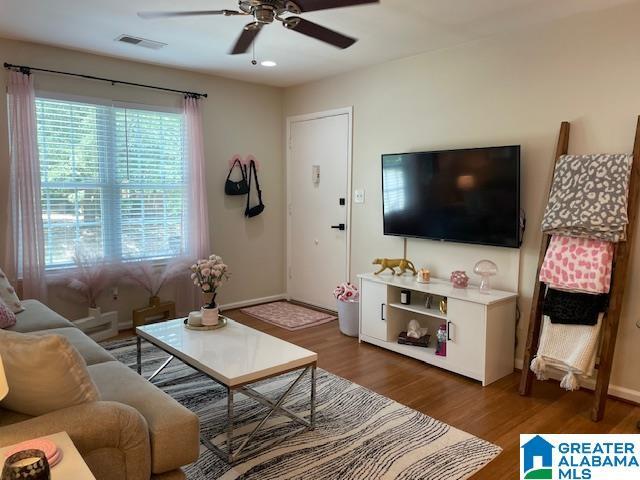 2213 Montreat Cir Unit D, Vestavia Hills, AL 35216 - living room featuring a ceiling fan and wood finished floors