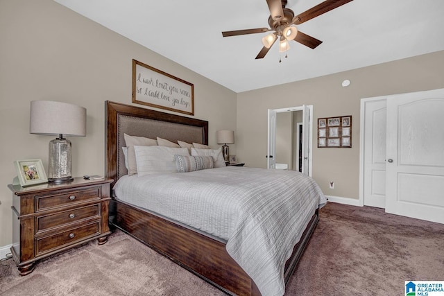 2597 Blake Way, Warrior, AL 35180 - bedroom featuring carpet floors, baseboards, and ceiling fan