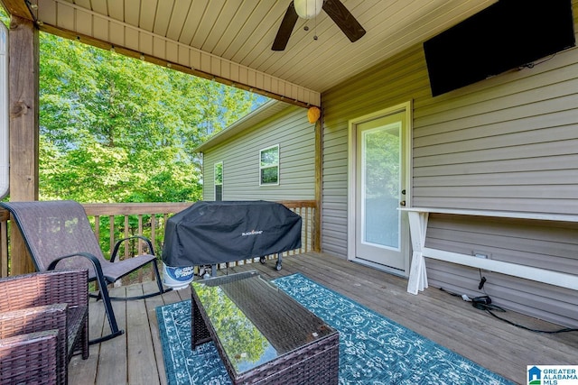 2597 Blake Way, Warrior, AL 35180 - wooden terrace with ceiling fan and grilling area