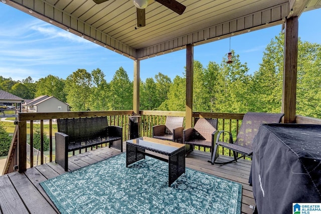 2597 Blake Way, Warrior, AL 35180 - deck featuring a ceiling fan, grilling area, and an outdoor living space
