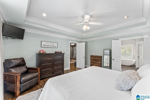 1505 Cypress Ln, Hoover, AL 35244 - bedroom featuring dark wood-style flooring, a raised ceiling, crown molding, baseboards, and recessed lighting