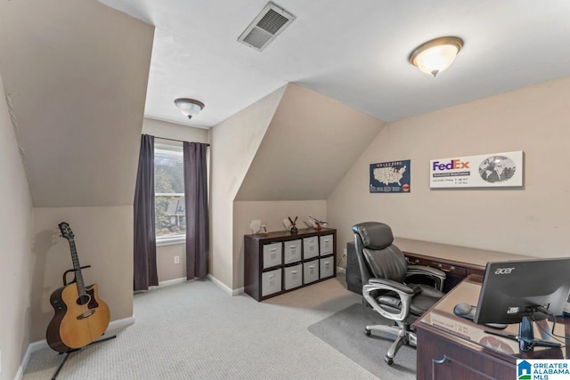 1505 Cypress Ln, Hoover, AL 35244 - home office with light carpet, baseboards, and vaulted ceiling
