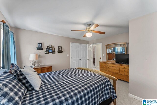 1505 Cypress Ln, Hoover, AL 35244 - bedroom with light carpet, a ceiling fan, and baseboards