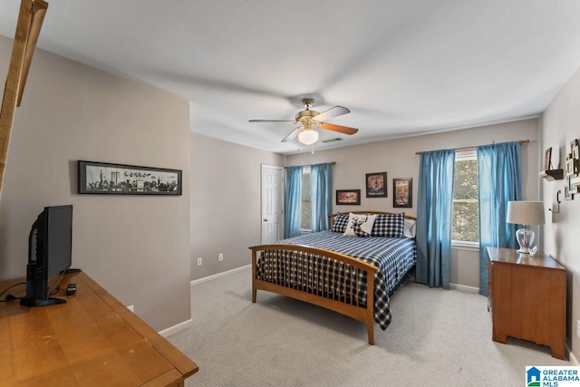 1505 Cypress Ln, Hoover, AL 35244 - bedroom featuring baseboards, light carpet, and ceiling fan